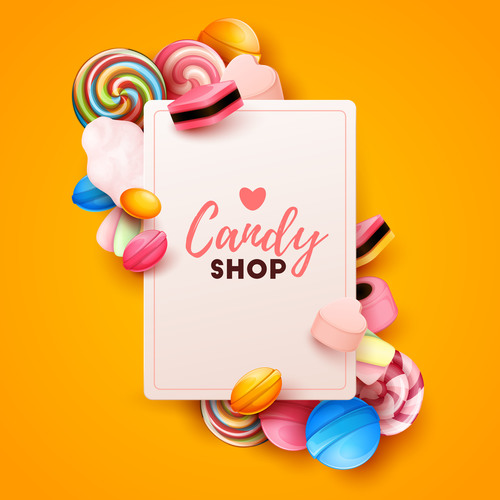 Candy shop template design vector 04