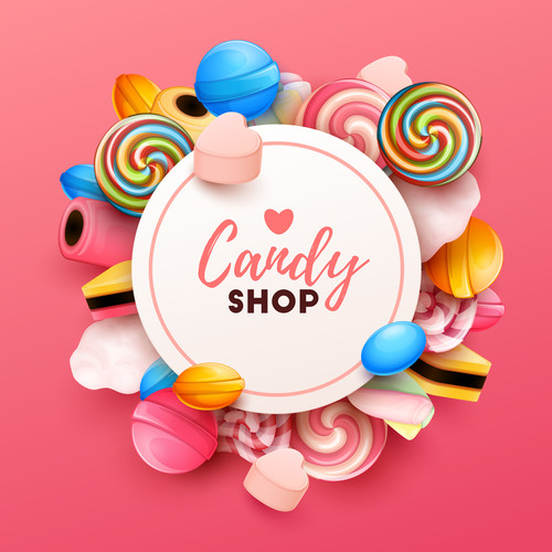 Candy shop template design vector 05
