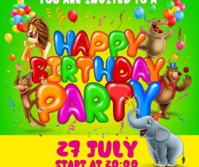 Cartoon barthday card with cartoon animal vectors