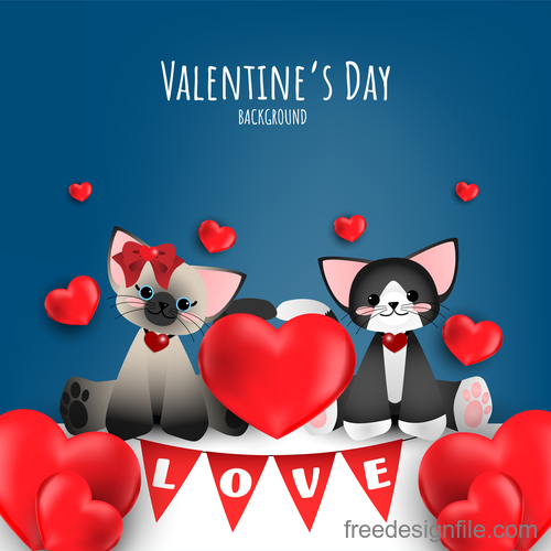 Cartoon cute animal with valentines day card vector