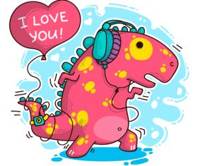 Cartoon dinosaur with love valentines card vectors 01