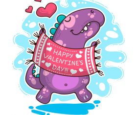 Cartoon dinosaur with love valentines card vectors 02