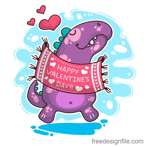 Cartoon dinosaur with love valentines card vectors 02