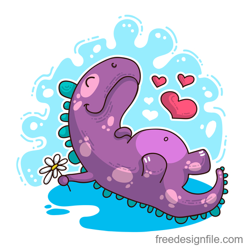 Cartoon dinosaur with love valentines card vectors 03