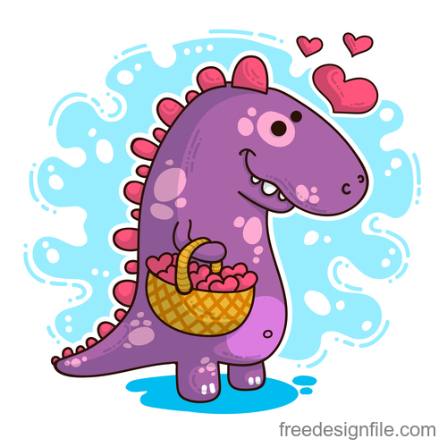 Cartoon dinosaur with love valentines card vectors 04