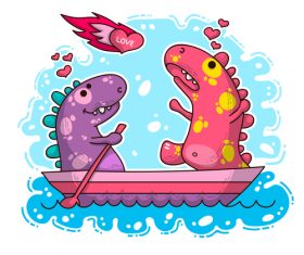 Cartoon dinosaur with love valentines card vectors 05