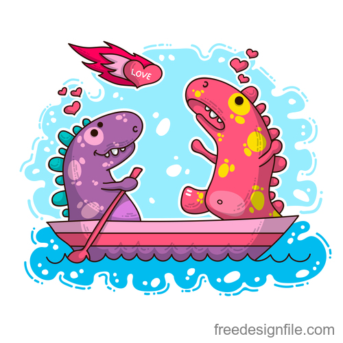Cartoon dinosaur with love valentines card vectors 05