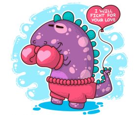 Cartoon dinosaur with love valentines card vectors 06