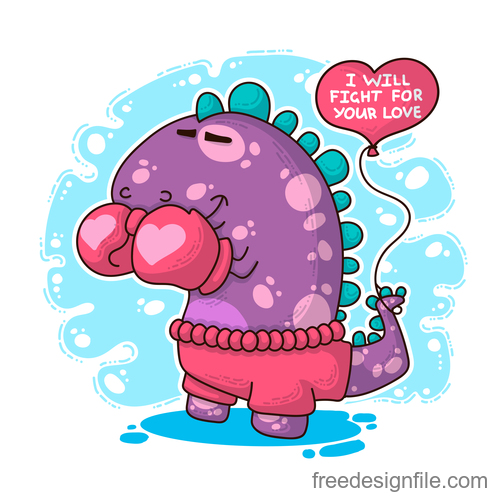 Cartoon dinosaur with love valentines card vectors 06