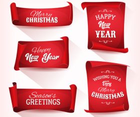 Cartoon funny christmas red parchment collection vector