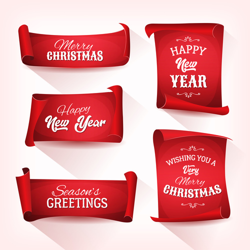 Cartoon funny christmas red parchment collection vector