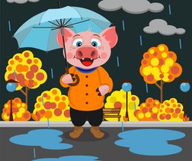 Cartoon ping with rain vector