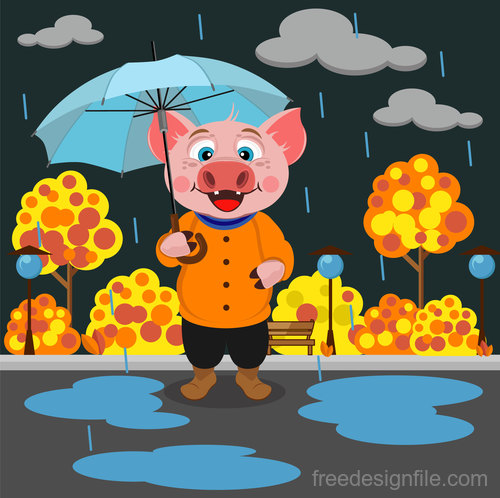 Cartoon ping with rain vector
