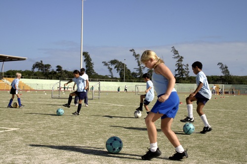 Childrens football training Stock Photo