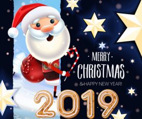 Christmas Santa and New year 2019 Card vector