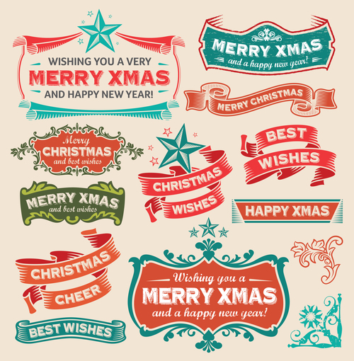 Christmas festive banners vintage vector 01