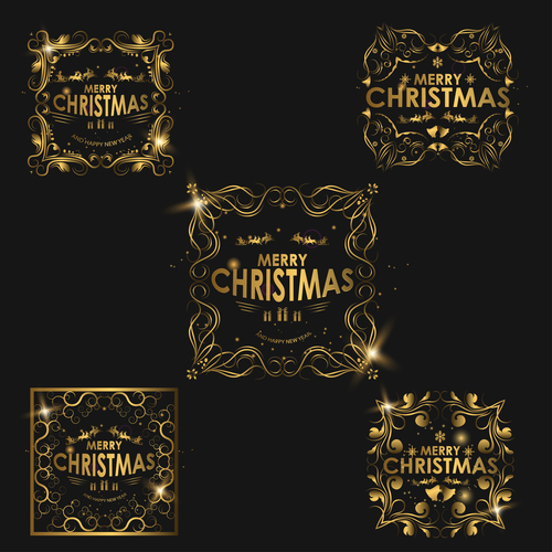 Christmas luxury golden labels vector 04