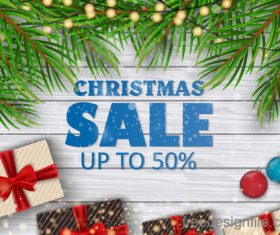 Christmas sale background with wood wall vector 02