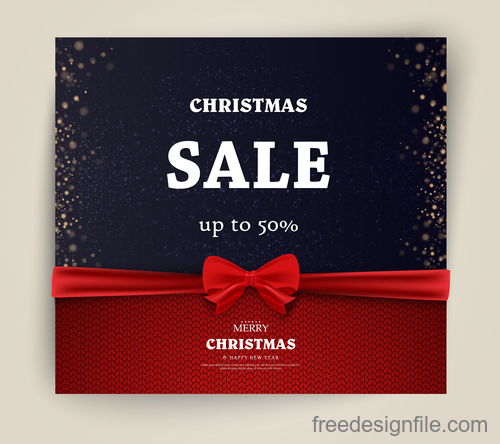 Christmas sale card with red bows vectors