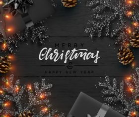 Christmas with new year design and black wood wall background vector
