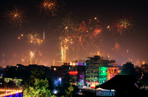 City festival fireworks Stock Photo