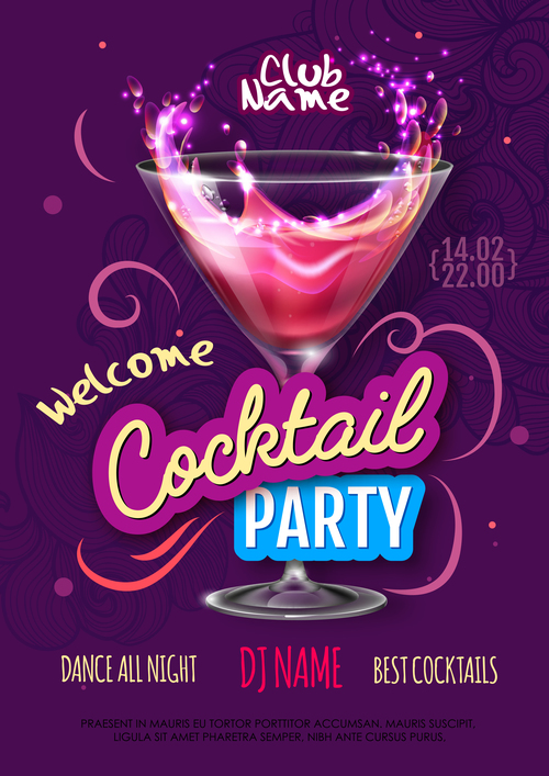 Cocktail music party flyer with poster template vectors 09