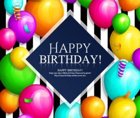 Colored balloons with stripes barthday card vector