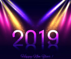 Colorful 2019 new year background with stars light vecotr