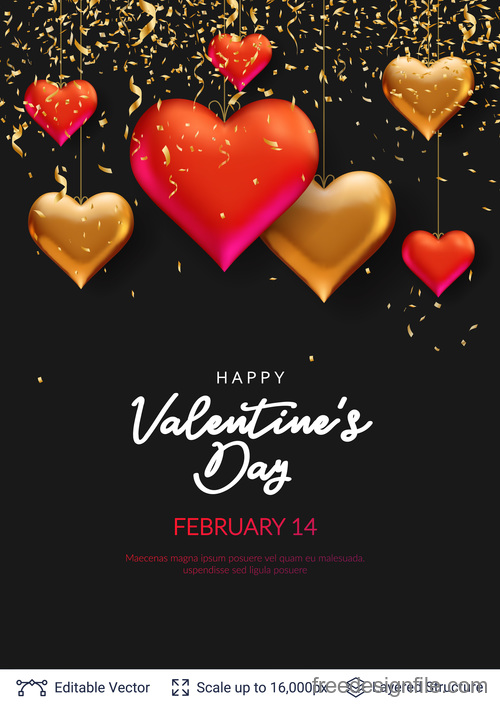Confetti with valentines day and heart decor vector 01
