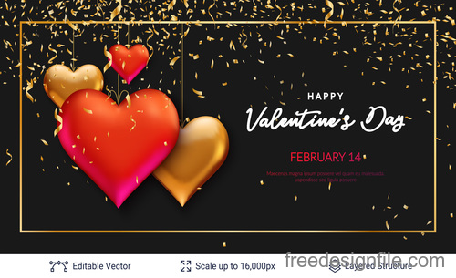 Confetti with valentines day and heart decor vector 03