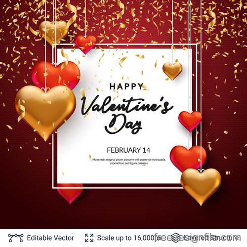 Confetti with valentines day and heart decor vector 04