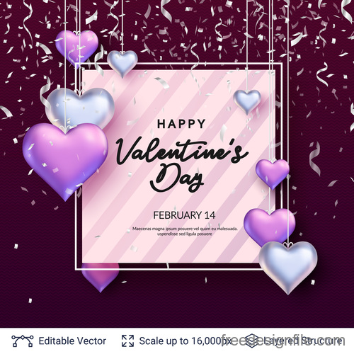 Confetti with valentines day and heart decor vector 05