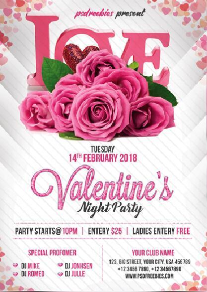 Creative Valentines Party Flyer with Poster PSD Template