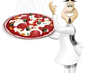 Cuoco Pizzaiolo con Pizza vector