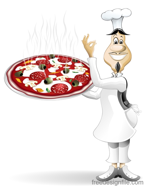 Cuoco Pizzaiolo con Pizza vector