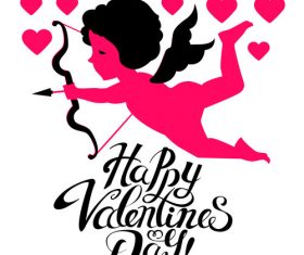 Cupid with Valentines day card and bow vectors