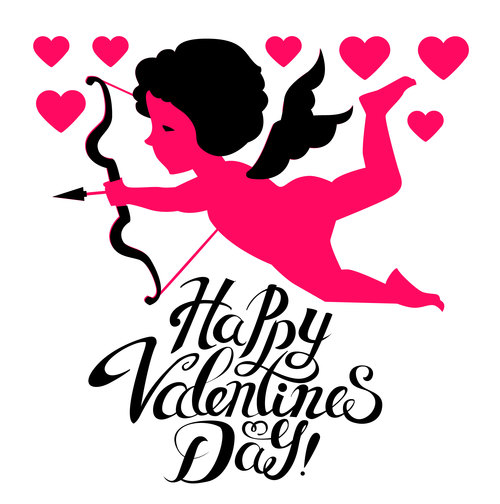 Cupid with Valentines day card and bow vectors