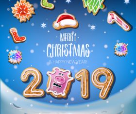 Cute 2019 new year and christmas card vector