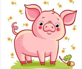 Cute cartoon pig 2019 design vector 02