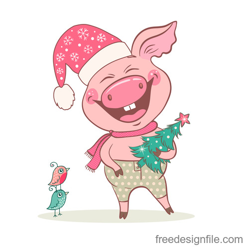 Cute cartoon pig 2019 design vector 03