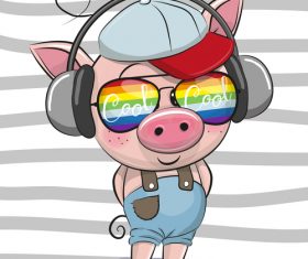 Cute pig with music cartoon vector