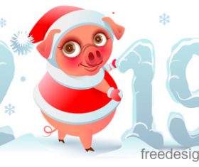 Cute pig with winter 2019 new year vector