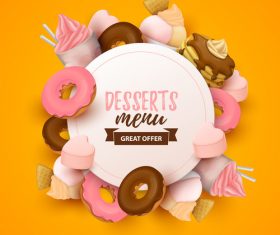 Desserts menu cover template design vector 01