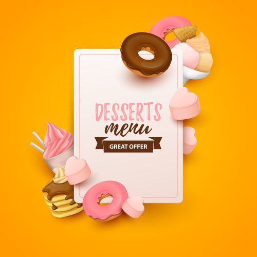 Desserts menu cover template design vector 02