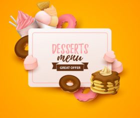 Desserts menu cover template design vector 03
