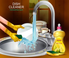 Dish cleaner advertisement poster template vectors 01