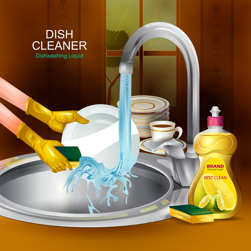 Dish cleaner advertisement poster template vectors 01