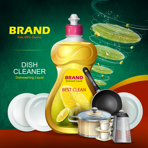 Dish cleaner advertisement poster template vectors 03