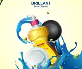 Dish cleaner advertisement poster template vectors 09