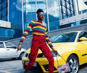 Dressing up fashionable women outdoors Stock Photo 05